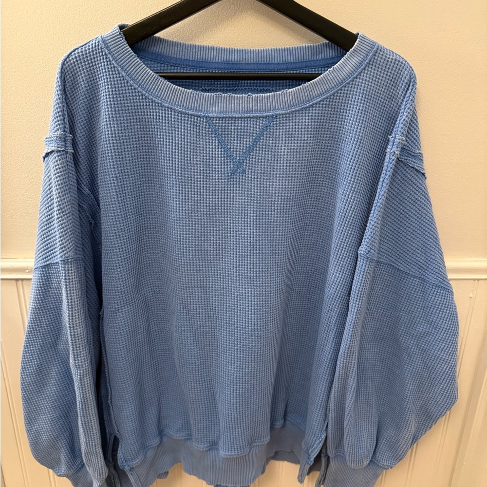 AE Washed Blue Waffle Knit Sweatshirt